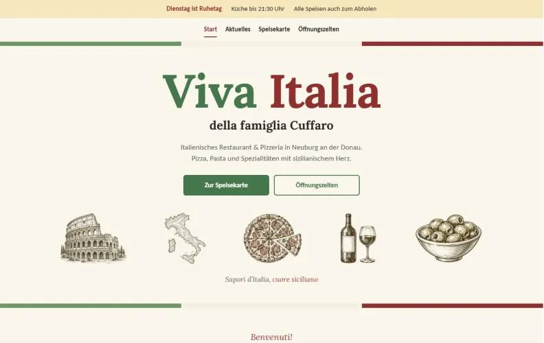 Fertige Website von Viva Italia am Computer